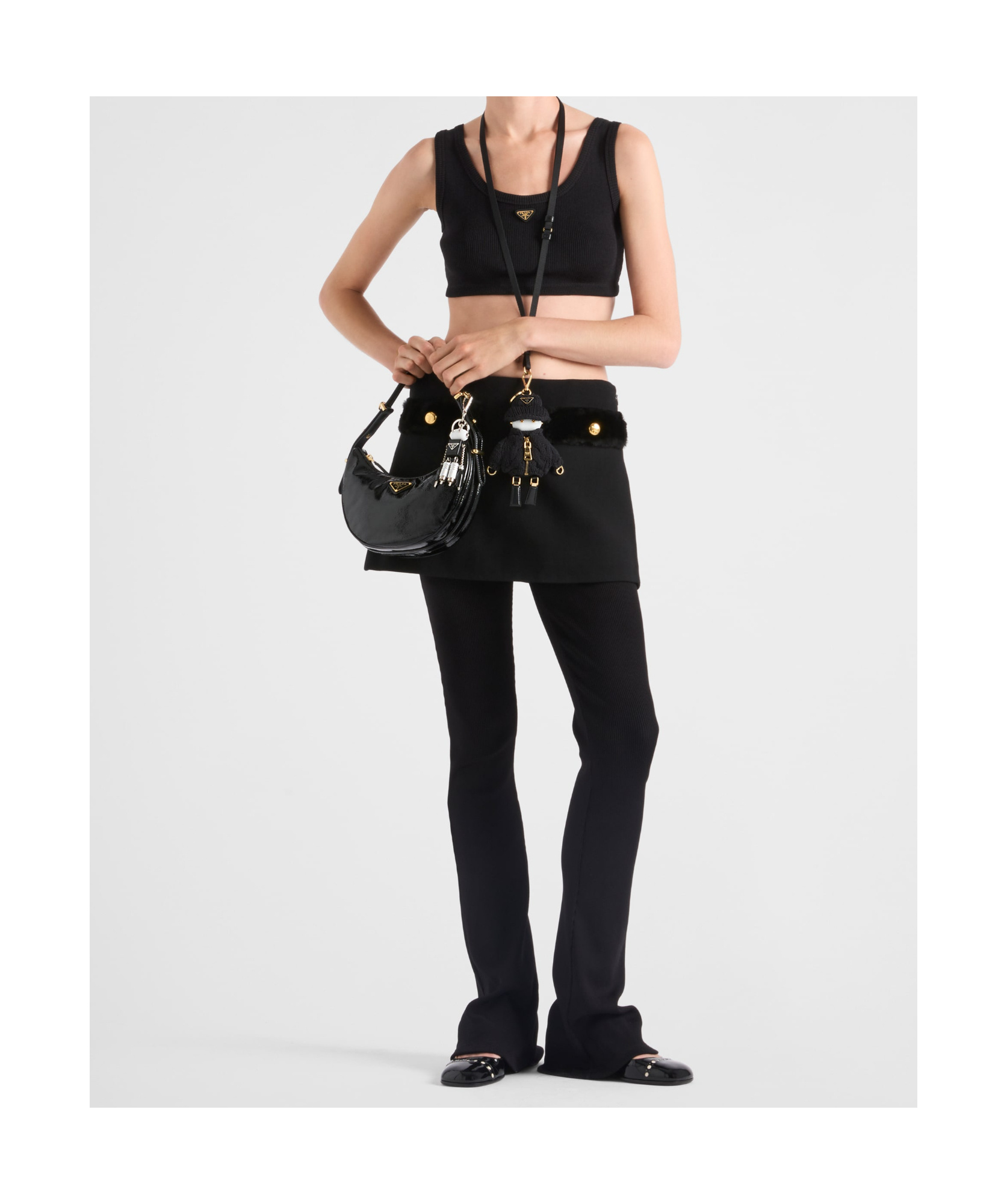 Prada Triangle Logo Ribbed Jersey Crop Top In Black