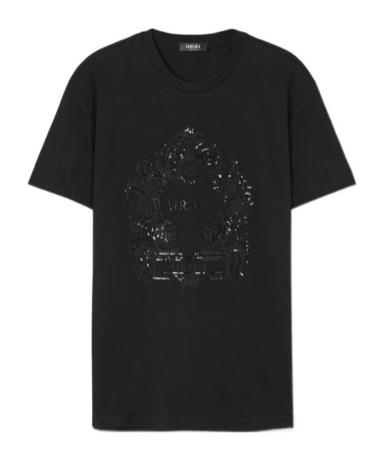 Versace Cartouche-embellished Cotton T-shirt In Black