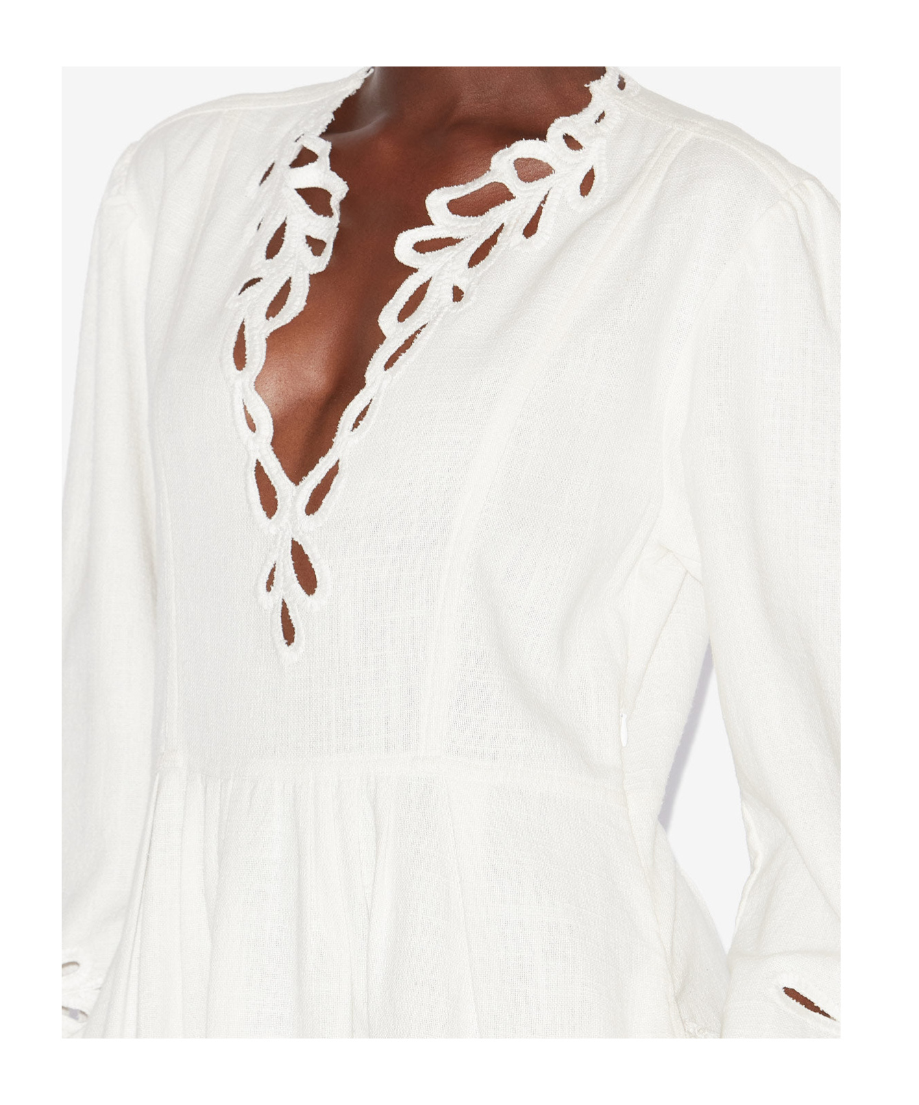 Isabel Marant Étoile Tianny Pleated Broderie Anglaise Cotton Midi Dress In White