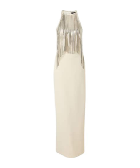David Koma Chain-trimmed Crepe Gown In Neutral