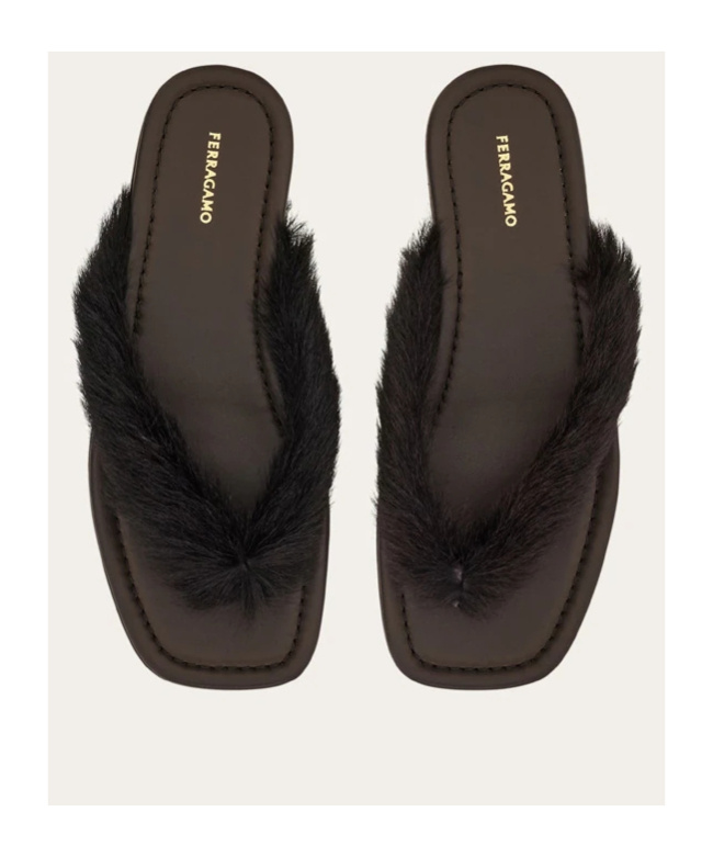 Ferragamo Loly Genuine Shearling Flip Flop In Brown