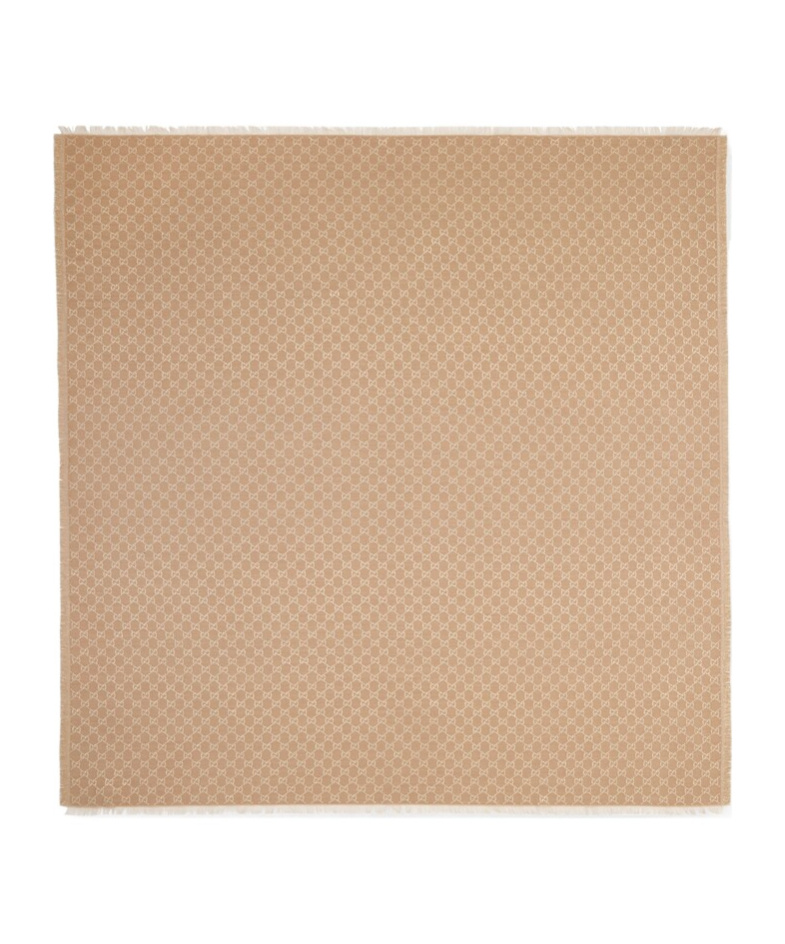 Gucci Printed Gg Cotton Wool Lamé Shawl In Nude