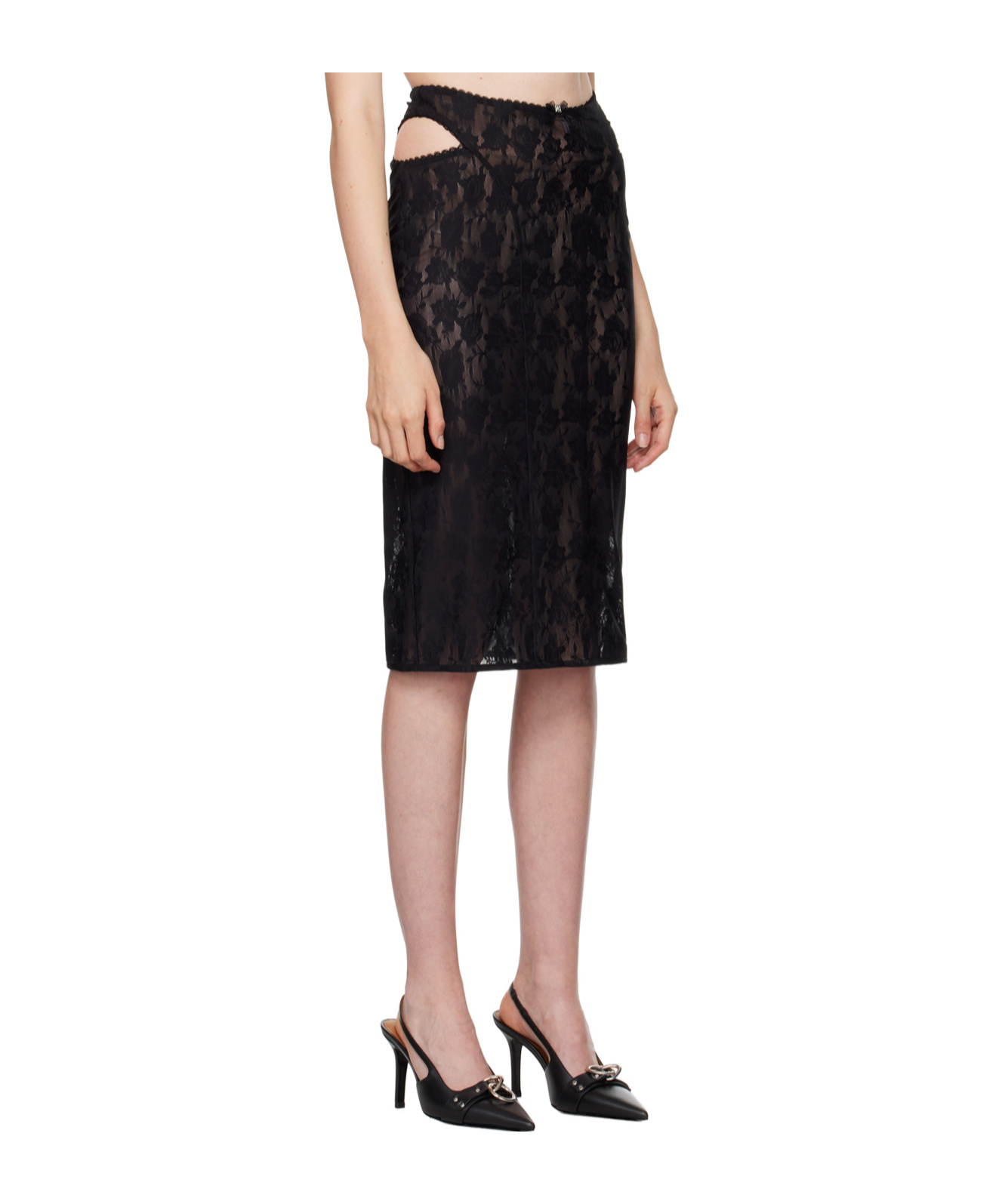 Misbhv Black Lace Cut Out Midi Skirt In Black