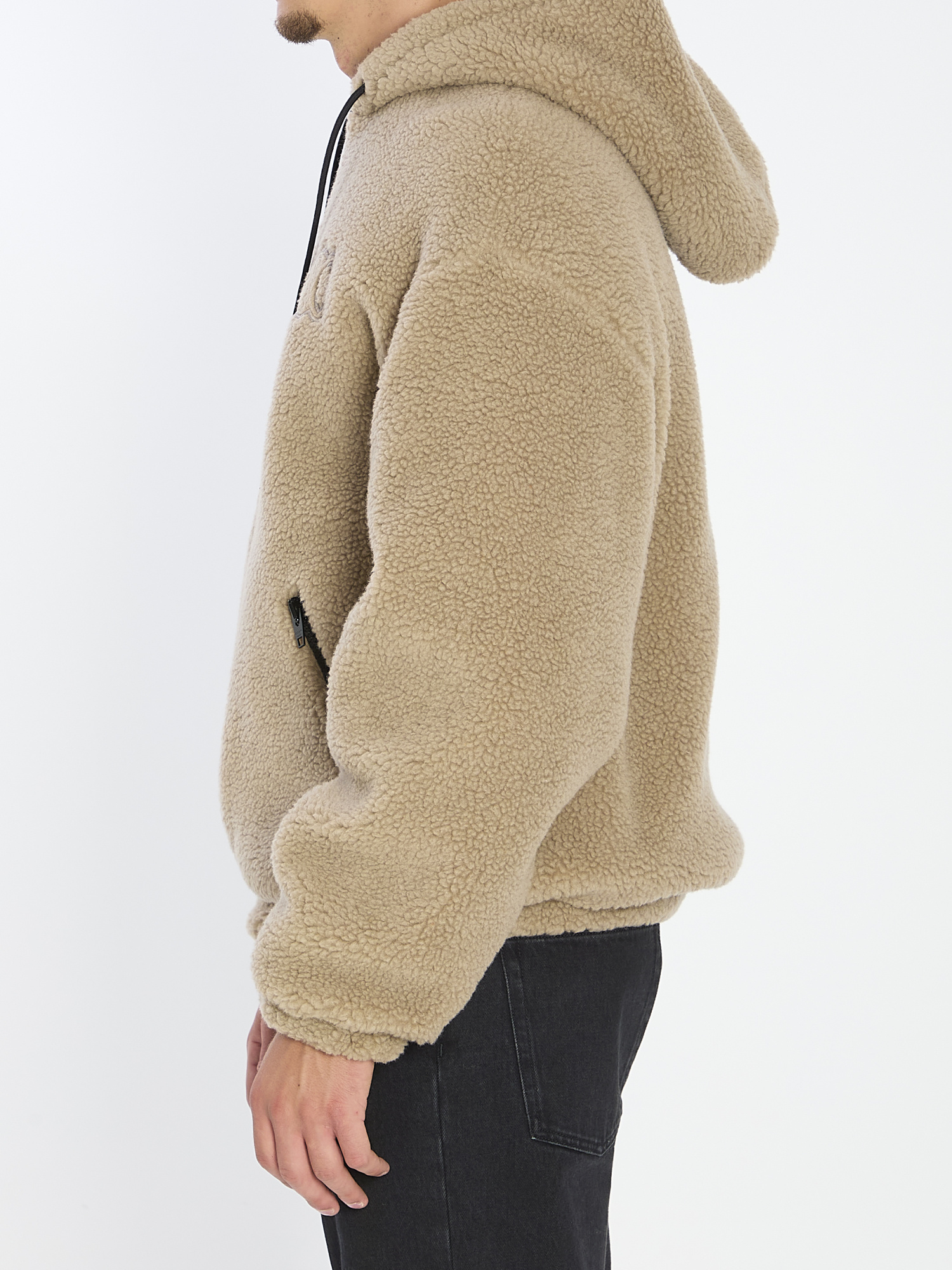 Celine Hooded Jacket In Wool And Cotton Fleece In Brown