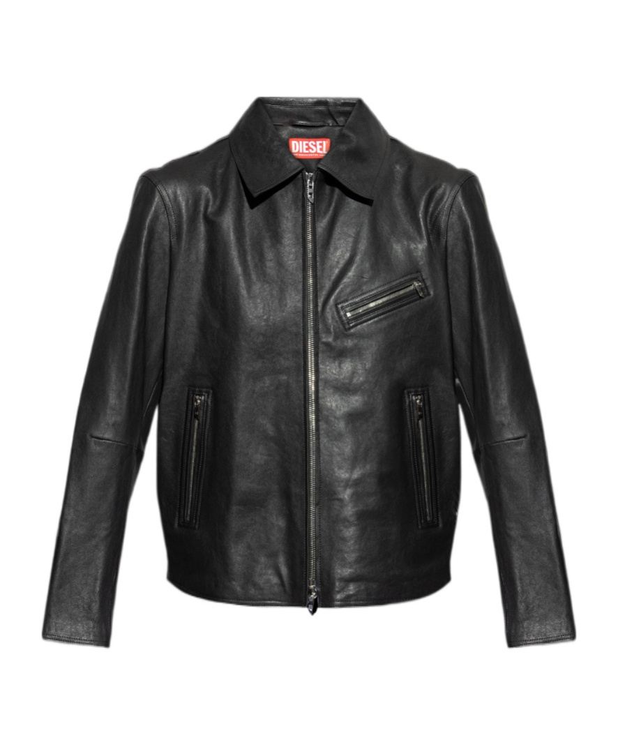 Diesel Leather Jacket With Embossed Oval D In Tobedefined