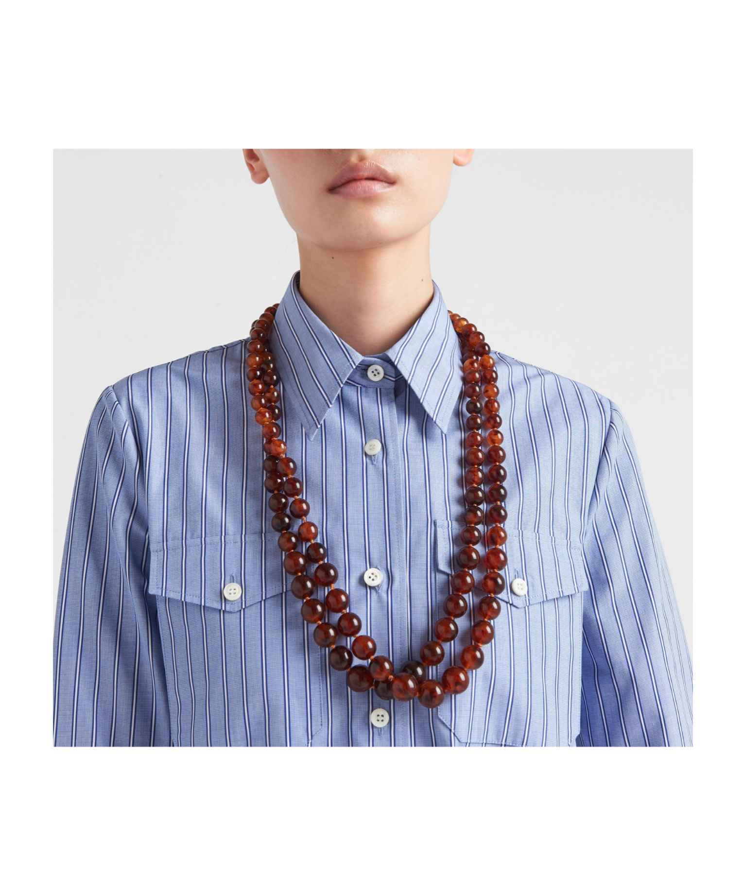 Prada Striped Chambray Shirtdress In Blue