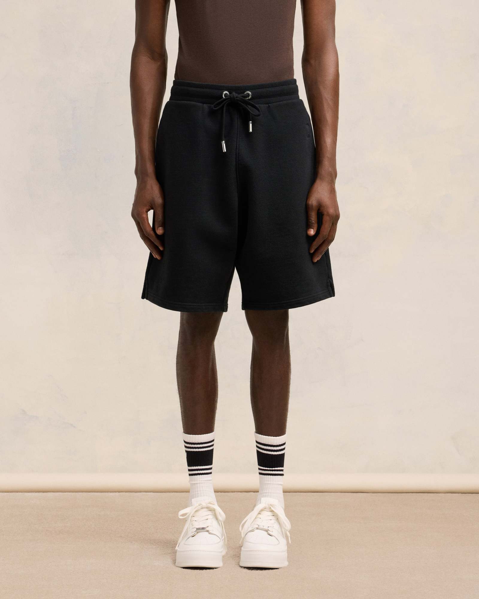 Shop Ami Alexandre Mattiussi Ami Ami De Coeur Logo Embroidered Drawstring Shorts In Black