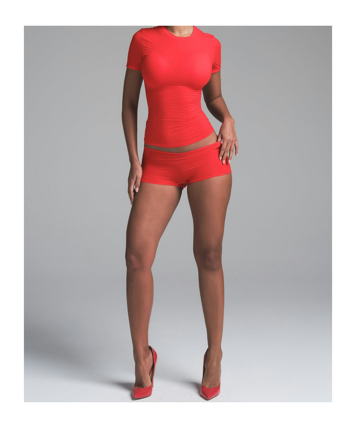 Skims Round Neck Short Sleeve T-shirt In Cherry Color