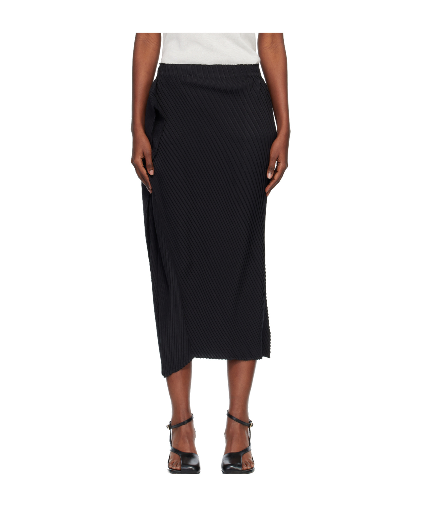 Issey Miyake Paper Bag Pleated Asymmetric Skirt In Black