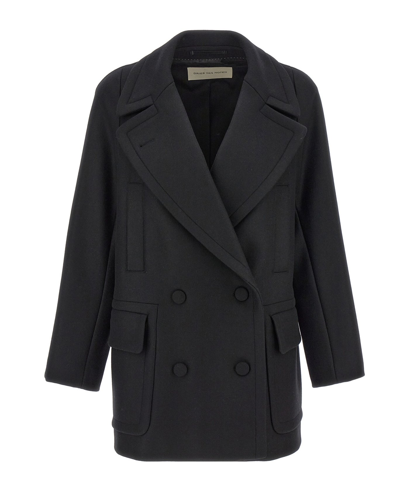 Dries Van Noten Randia Double-breasted Short Wool Coat In Black