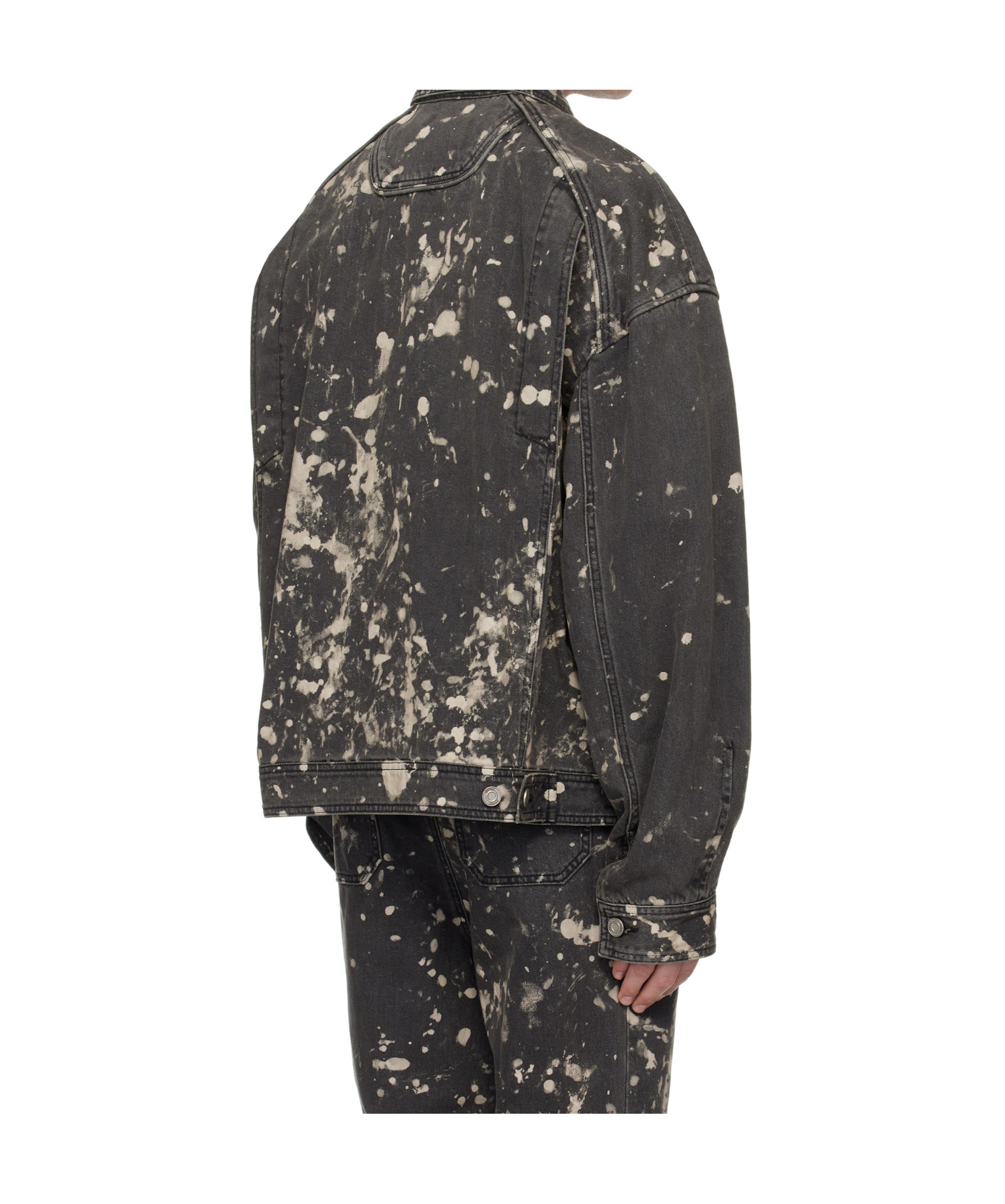 Juunj Black Paint Dyed Harrington Denim Jacket In Black