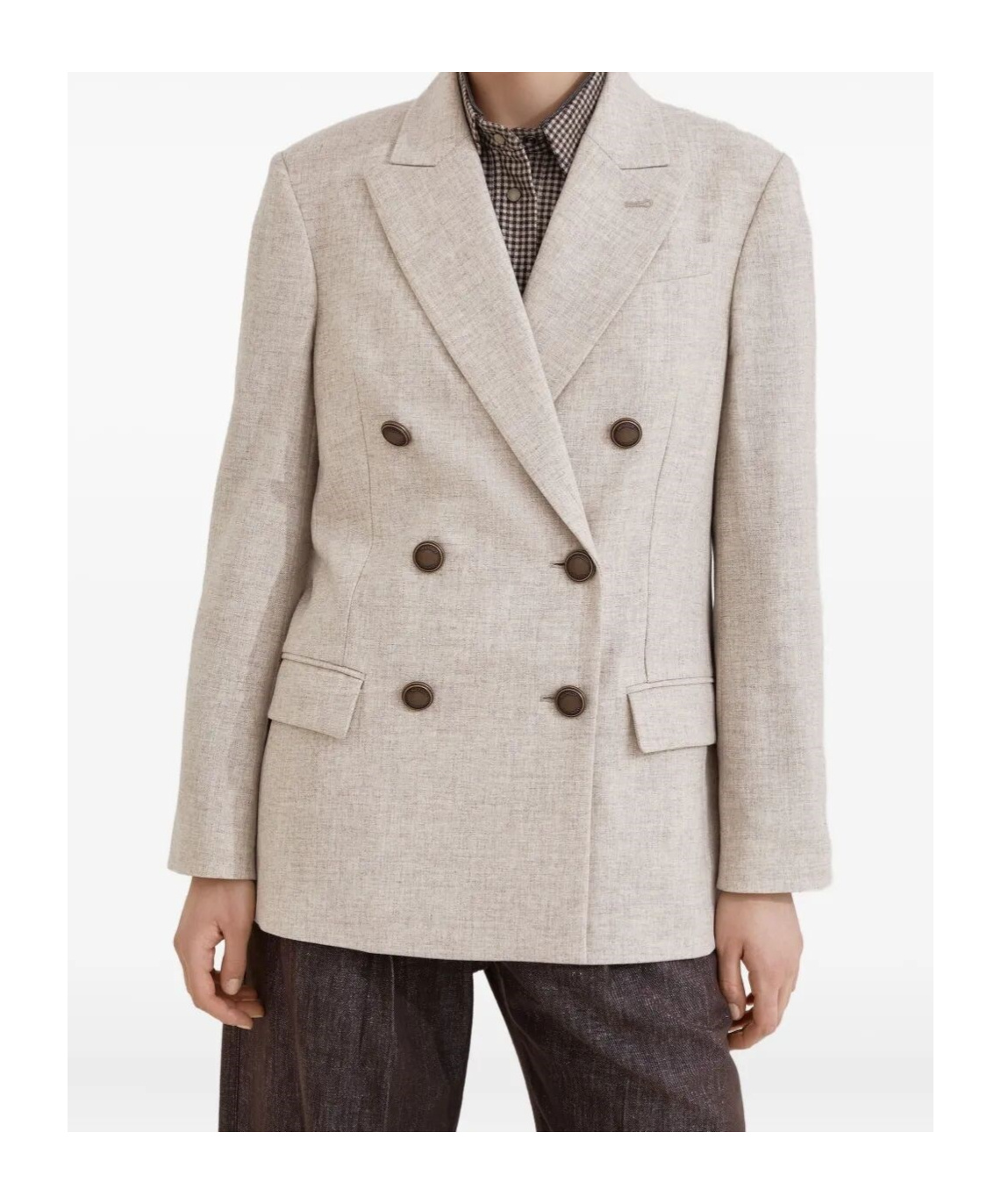 Brunello Cucinelli Beige Double-breasted Jacket In Wool And Cashmere In Neutral