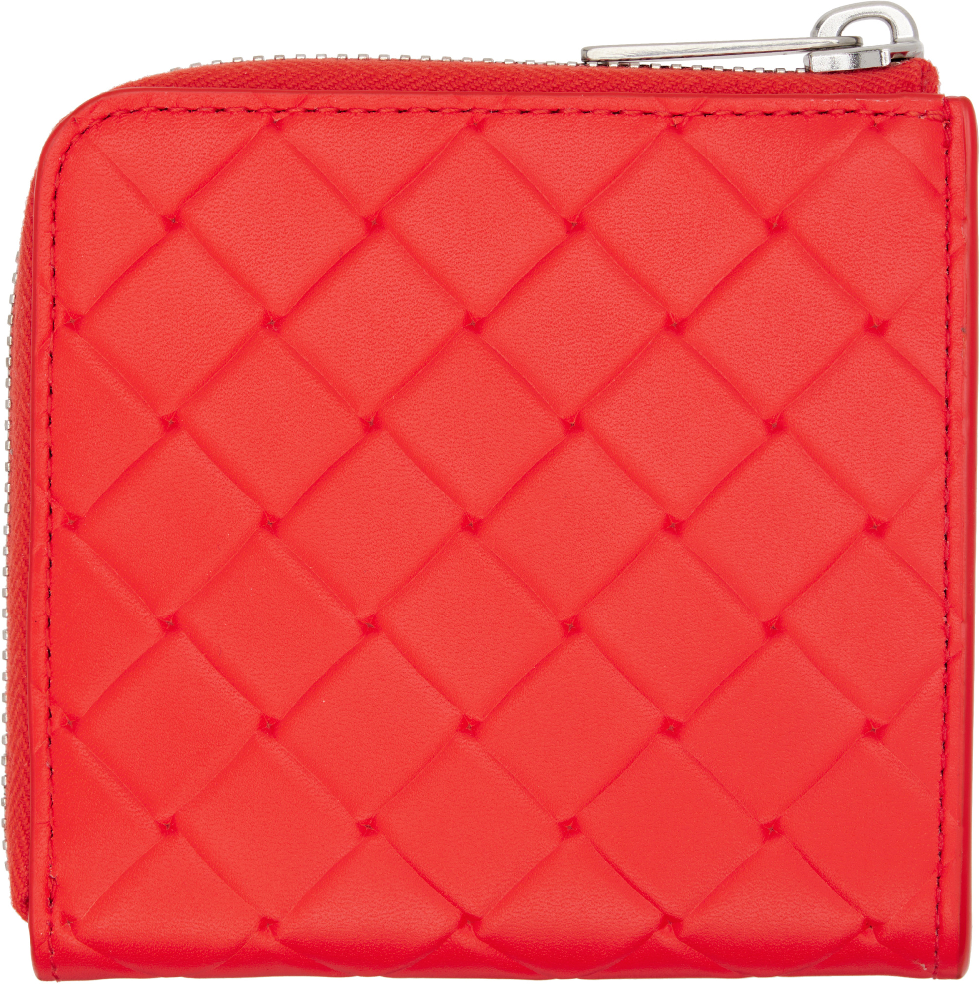 Bottega Veneta Orange Intrecciato Stamp Square Zip Around Wallet In Red