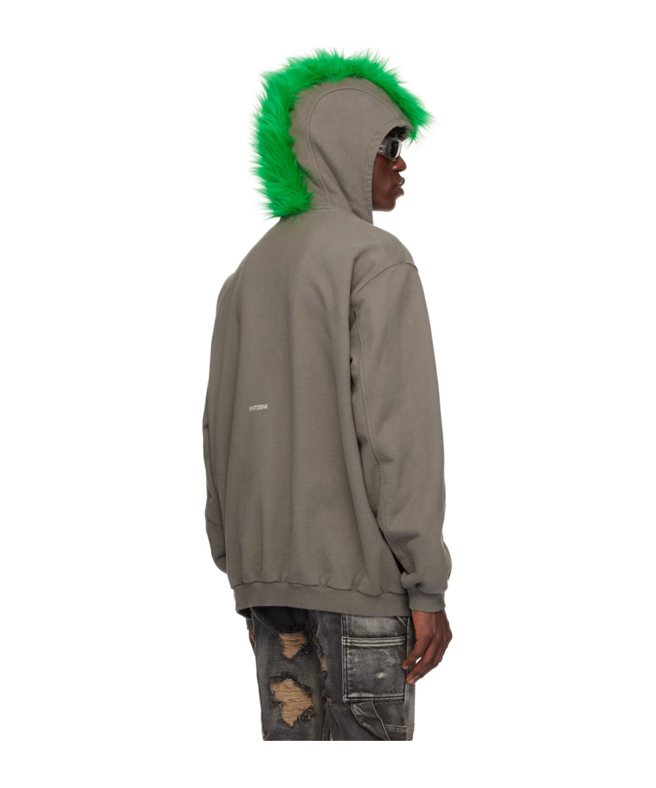 We11 Done Zipper Hooded Sweater In Green