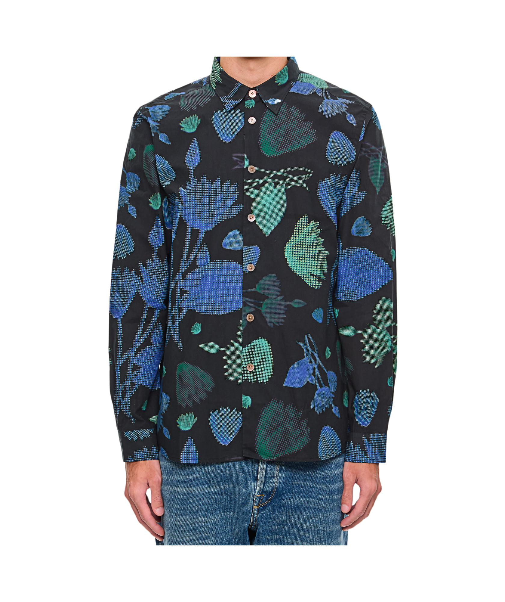 PAUL SMITH HALF-TONE-FLORAL-PRINT COTTON SHIRT