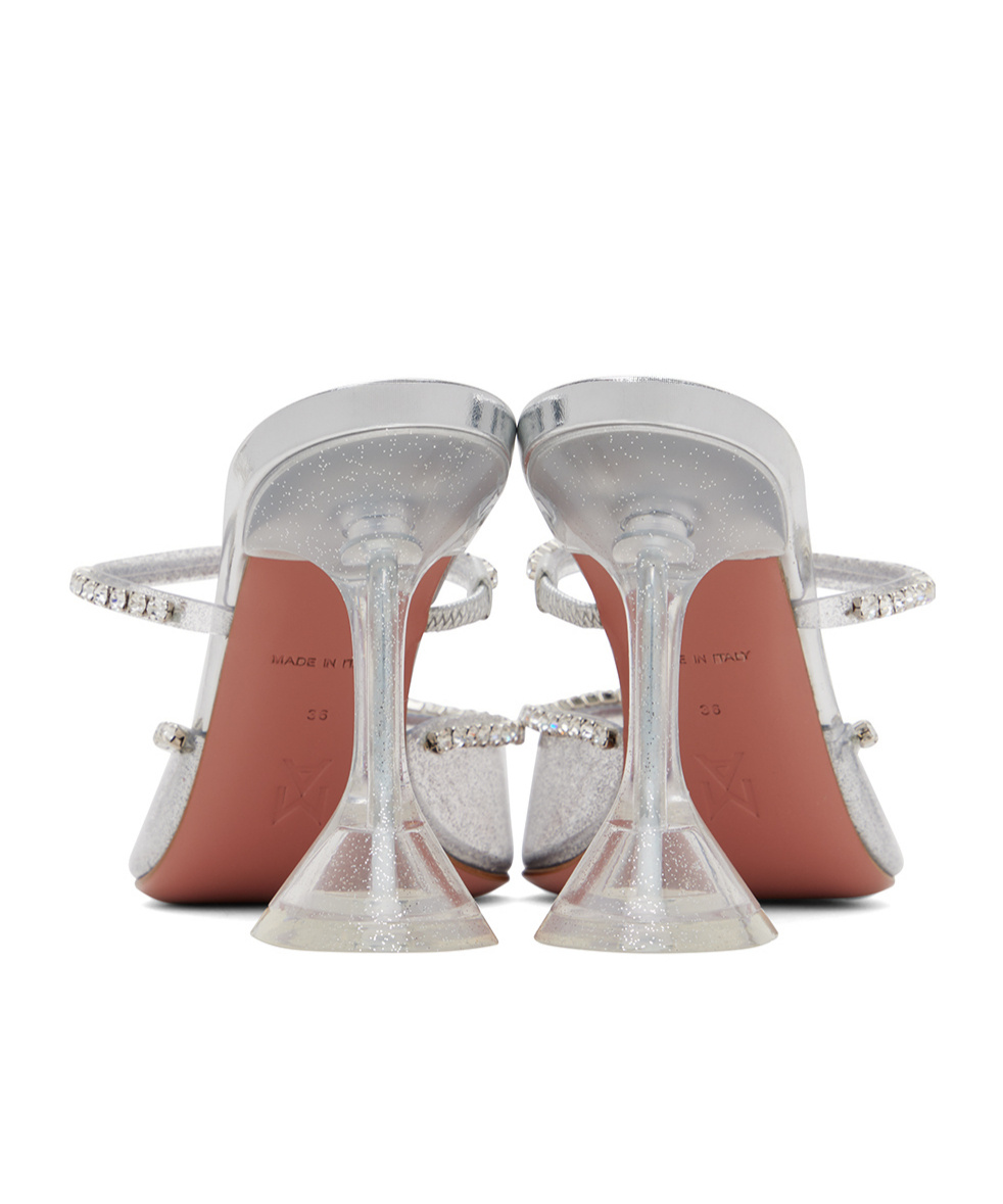 Shop Amina Muaddi Gilda Glass Muller High Heels In White
