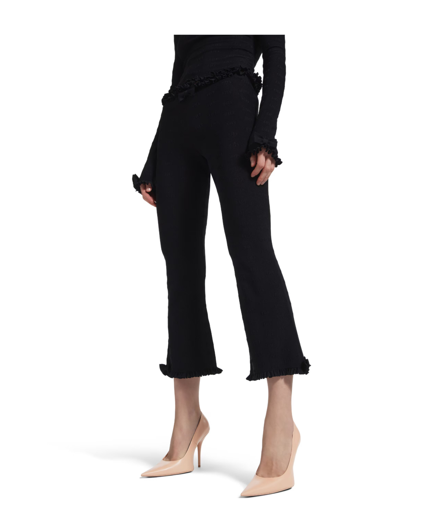 Balenciaga Bow-detail Ruffled Capri Flared Pants In Black