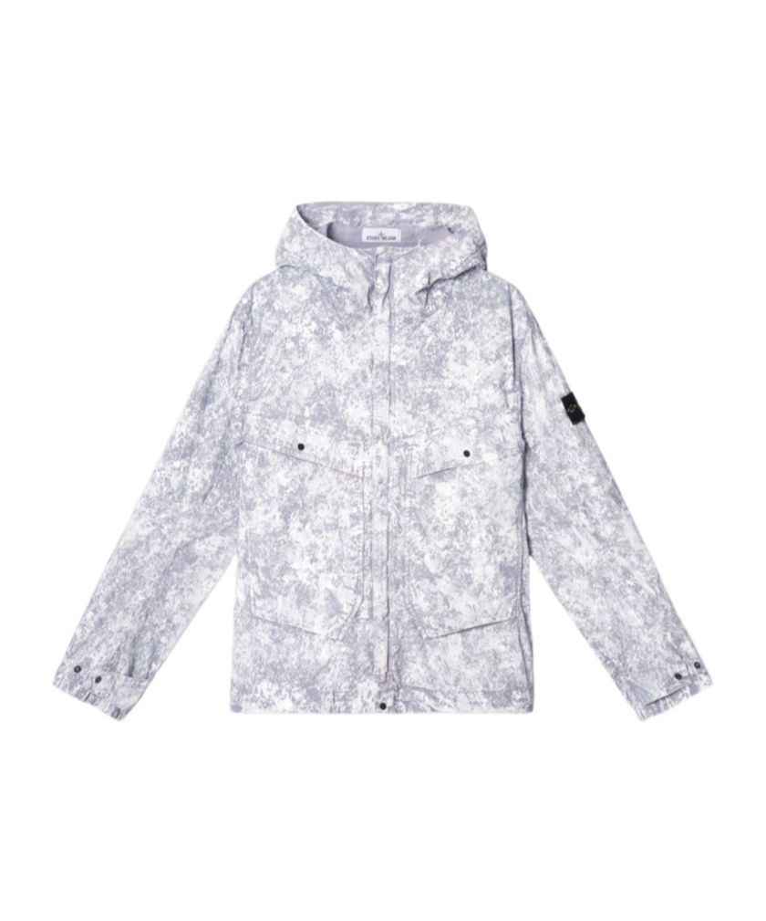 Stone Island Hooded Jacket With All-over Motif And Anti-dгор In Pearl Grey