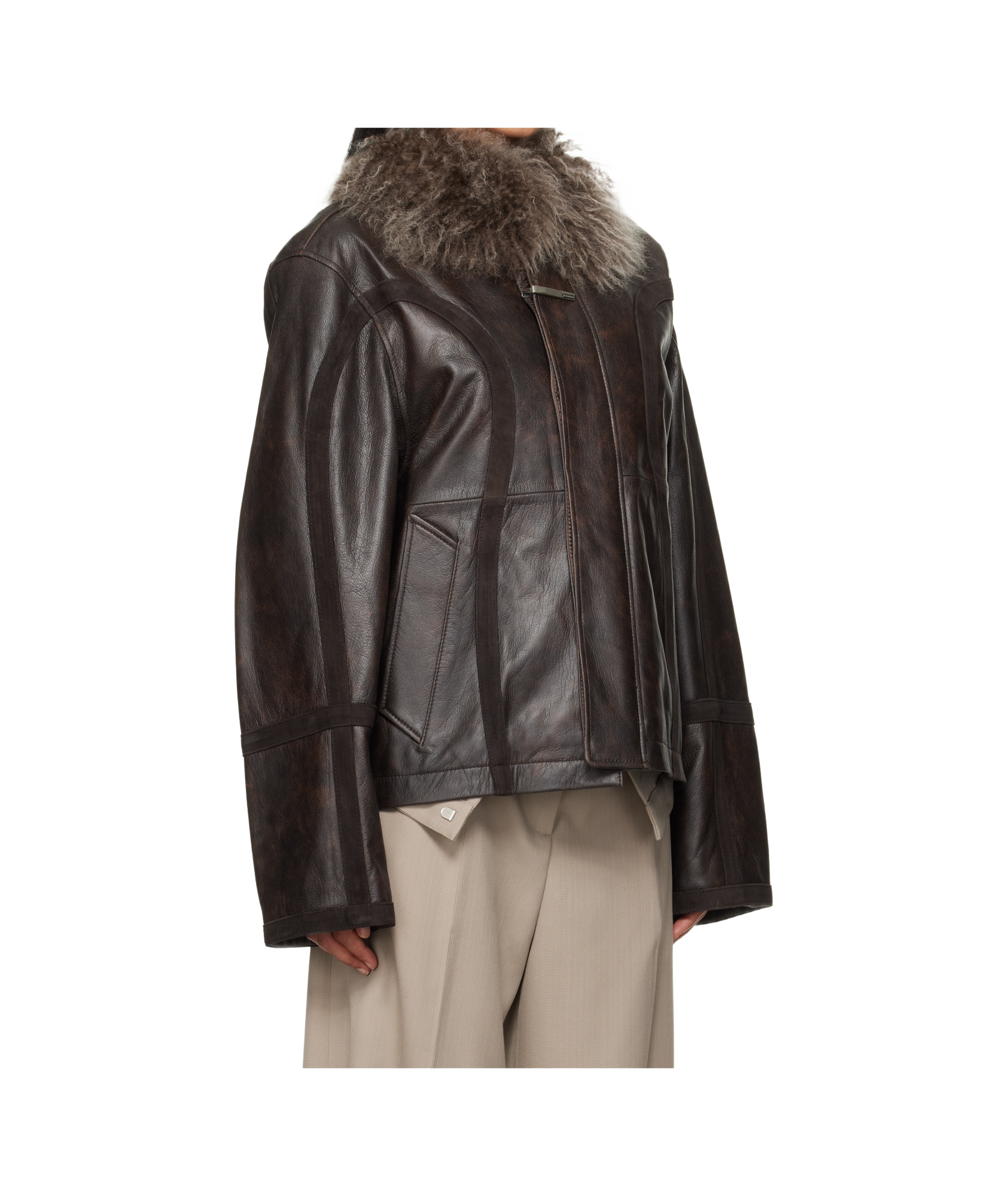 Ader Error Long-sleeved Leather Jacket In Black