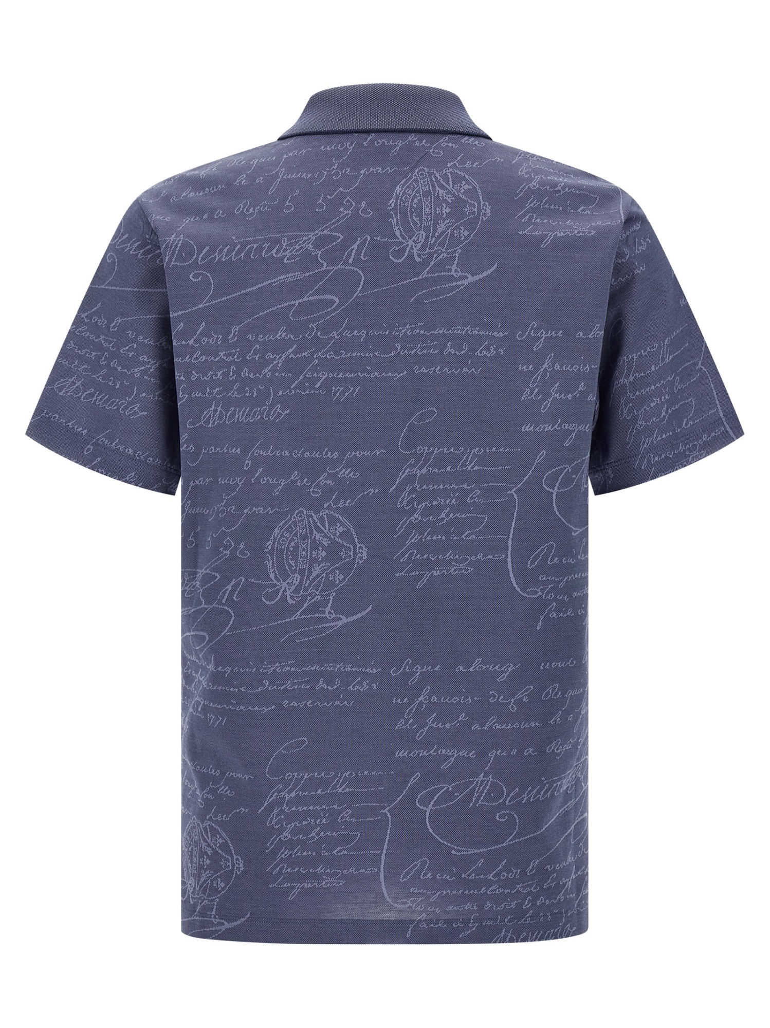 Berluti Printed Polo Shirt With Collar And Slits In Blue