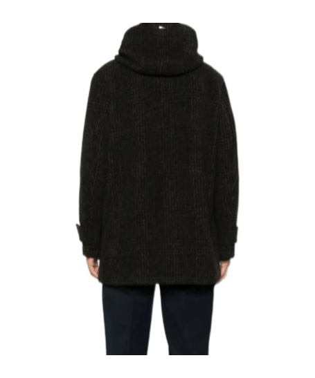 Herno Hooded-check Coat In Black