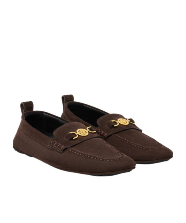 Versace Men's Medusa Coin Suede Driver Loafers In Black