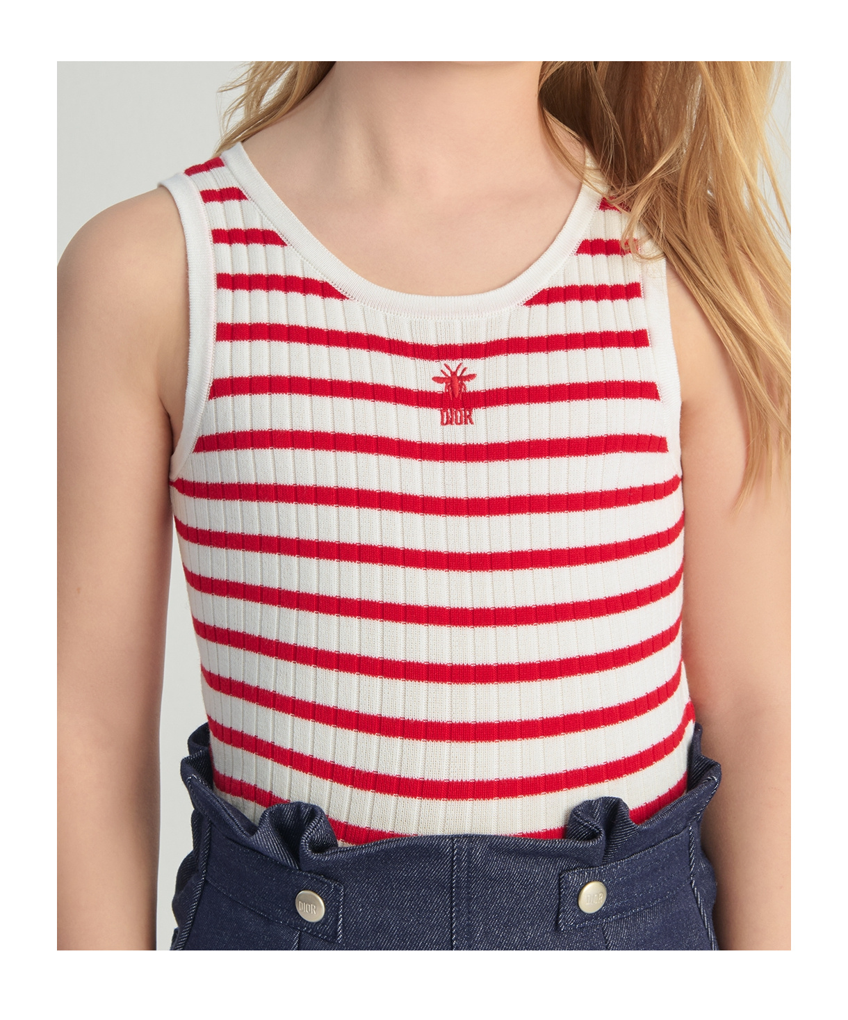 Dior Kids' Tank Top In Ivory White/raspberry Red