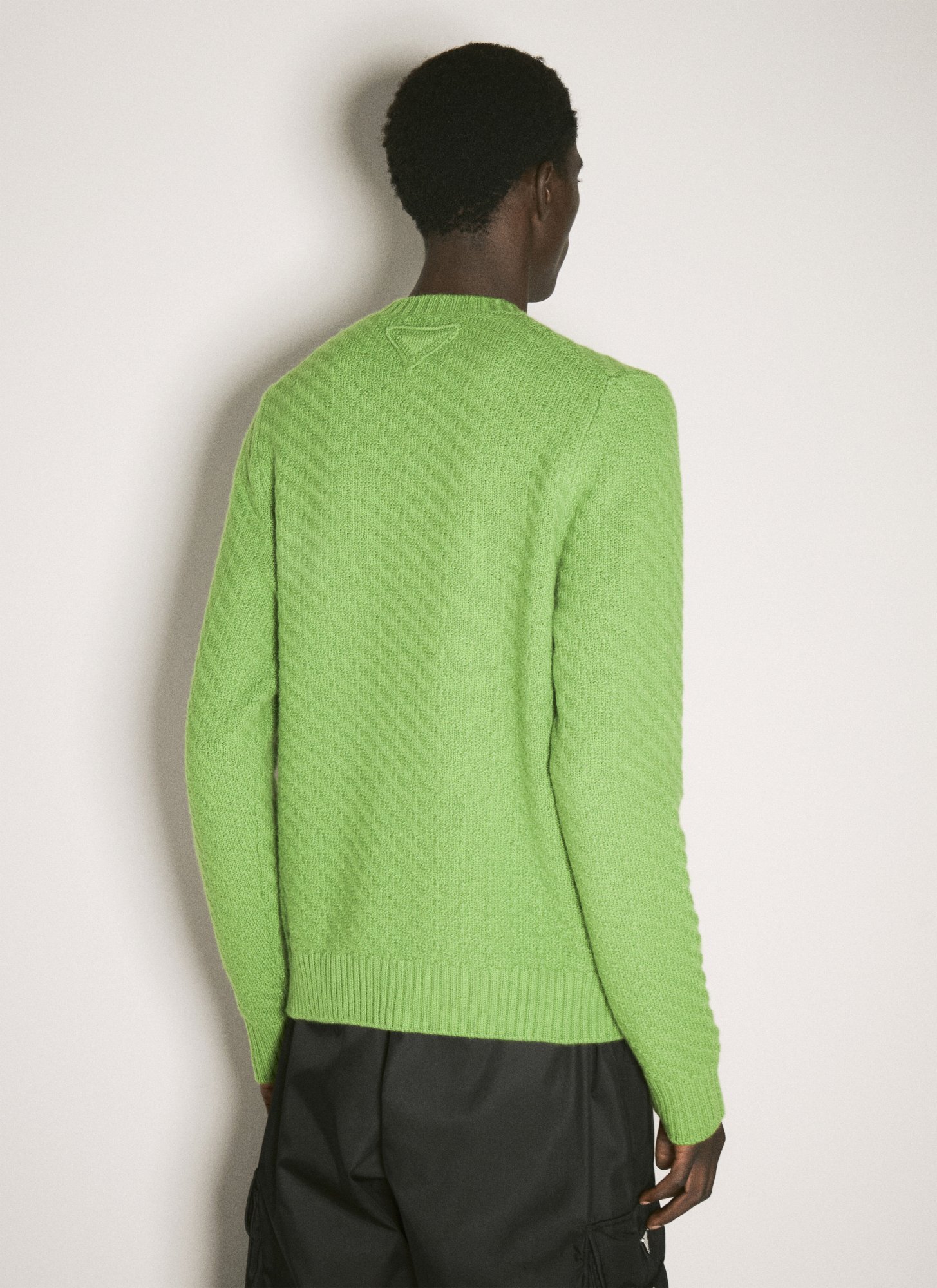 Prada Ribbed Knit Crewneck Sweater In Green