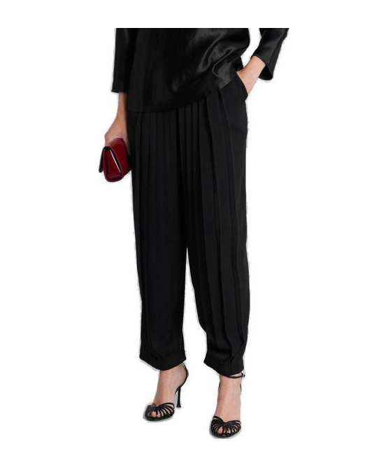 Giorgio Armani Asv Pleated Triple Silk Georgette Trousers In Black
