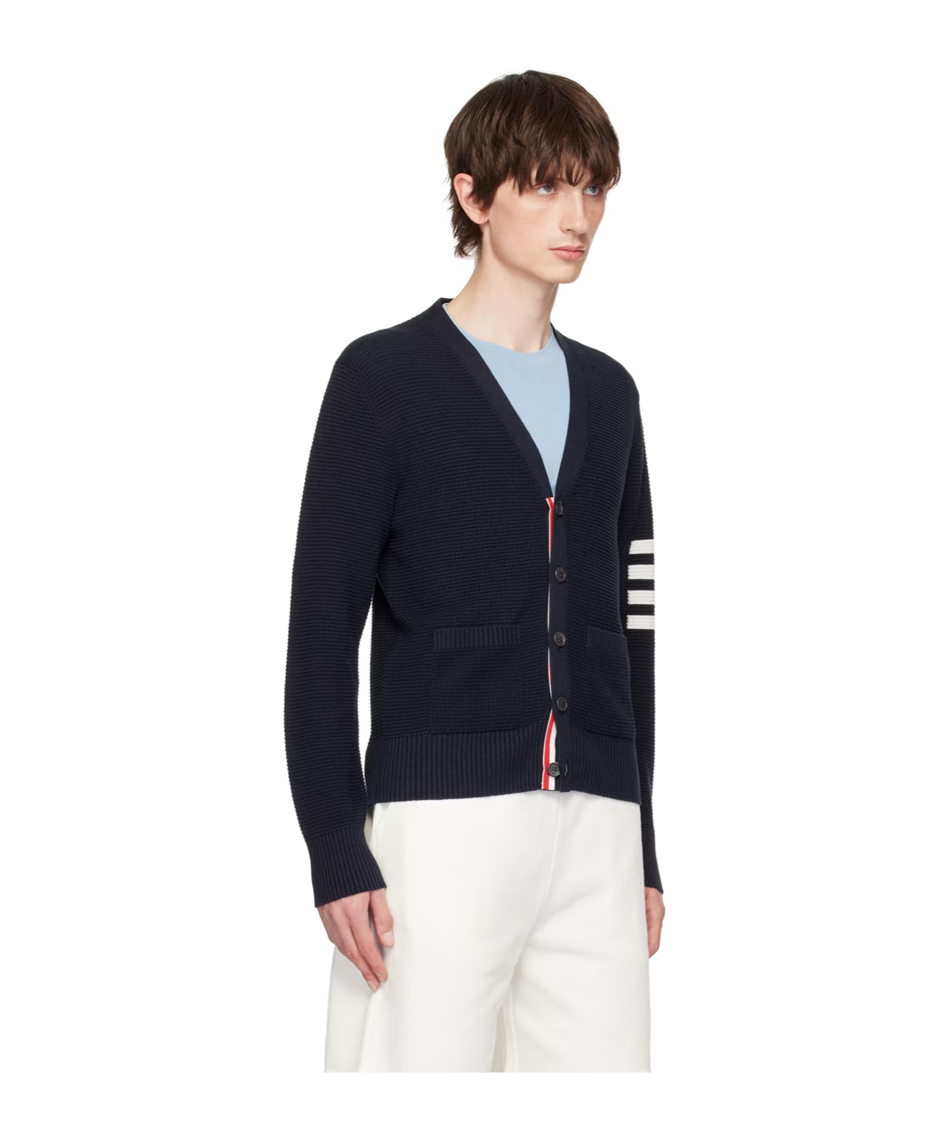 Thom Browne V-neck Striped Cardigan In Black