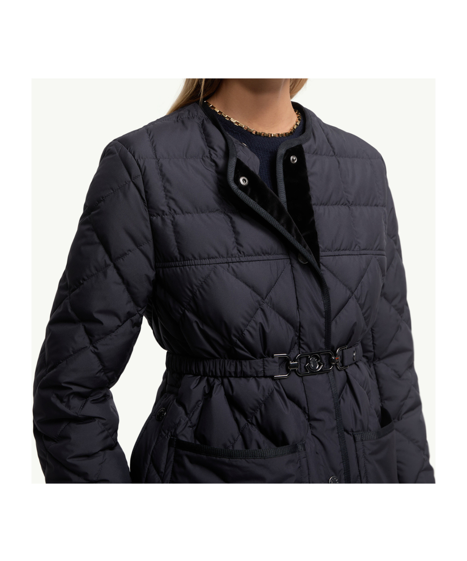 Moncler Womens Navy Cygne Belted Shell-down Jacket In Blue