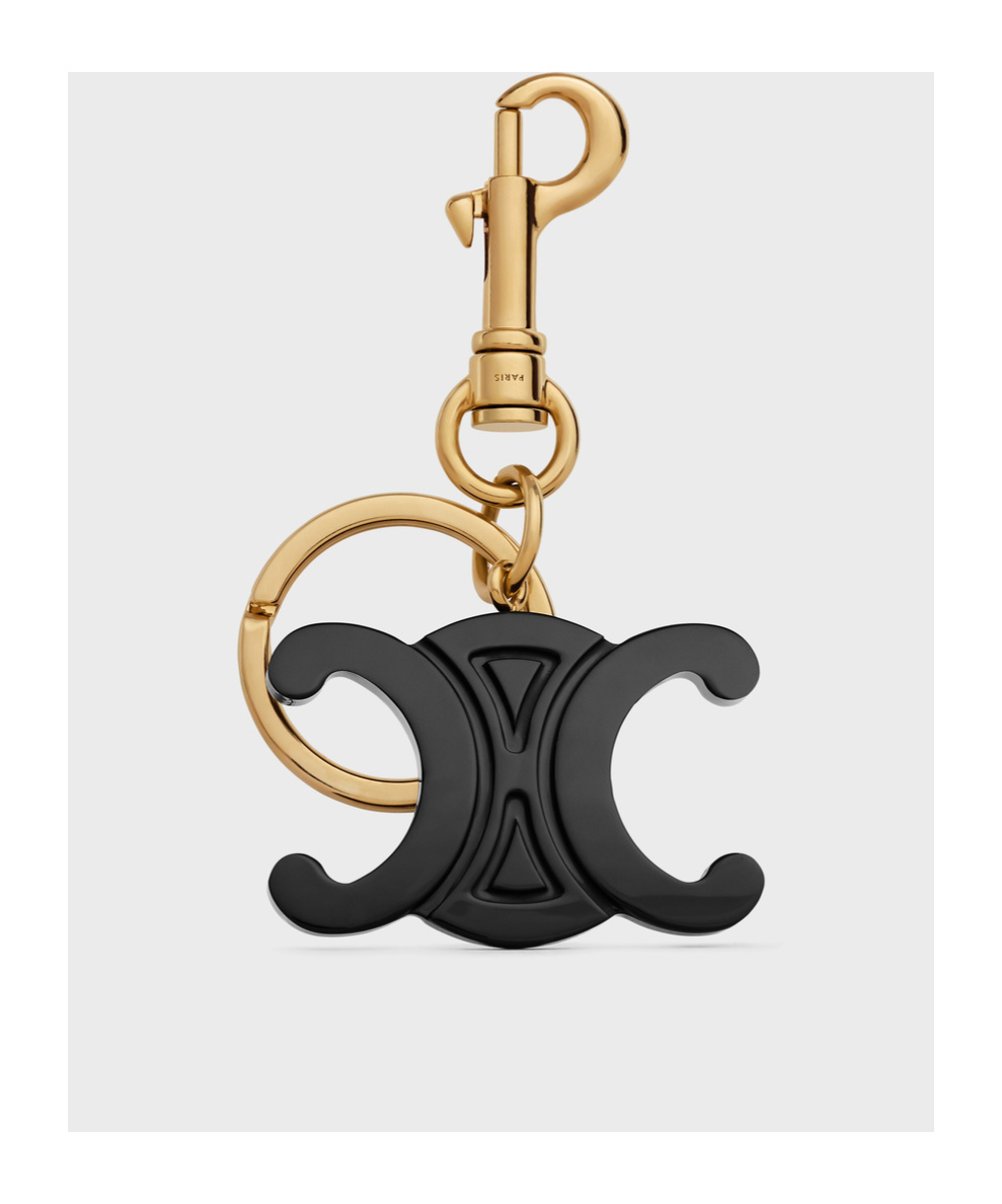Shop Celine Triomphe Key Ring Pendant In Black