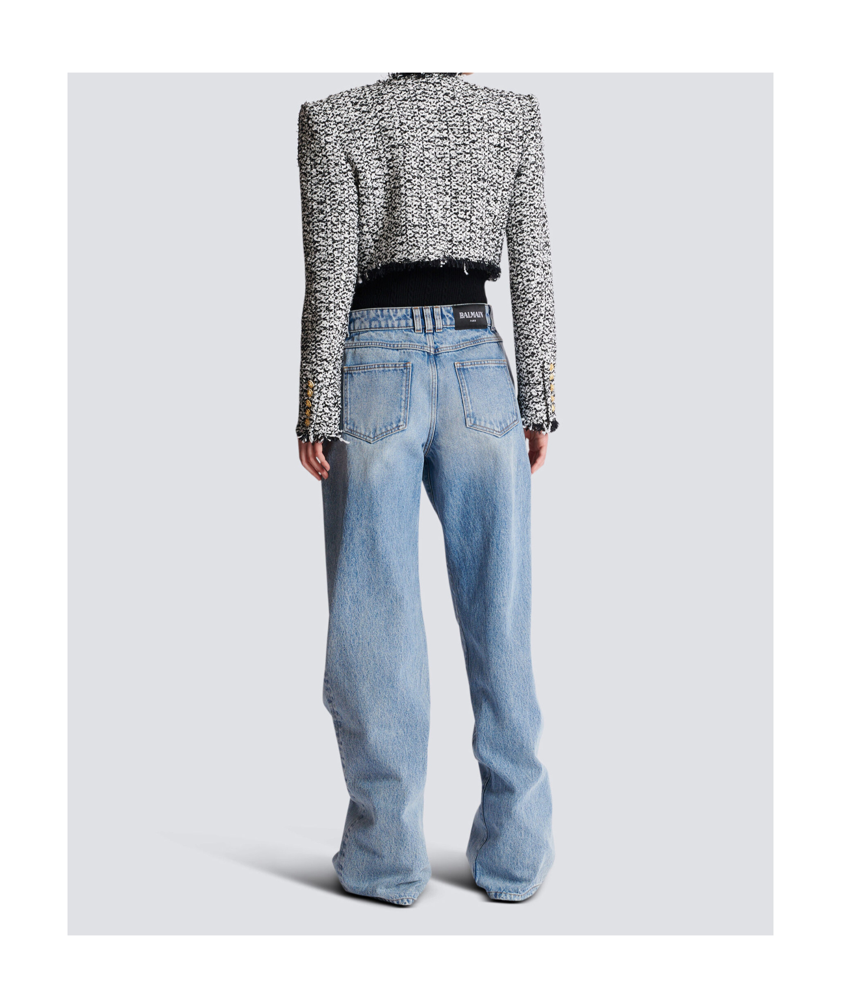 Balmain Tweed Cropped Jacket In Gray