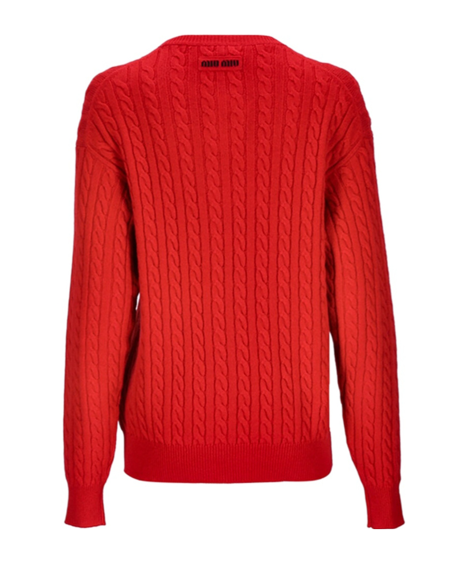 Miu Miu Cable Knit Cashmere Sweater In Red
