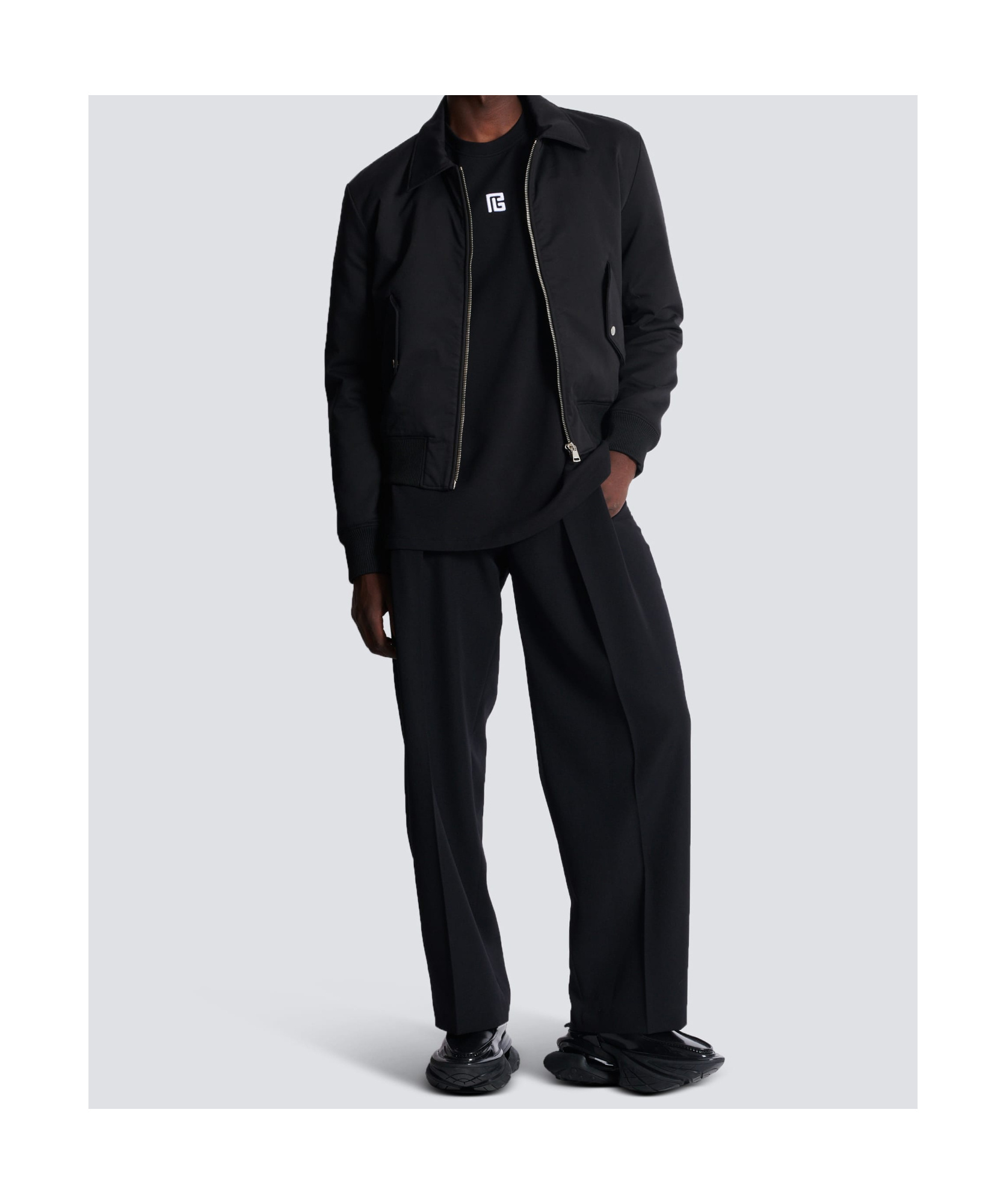 Balmain Black Crewneck T-shirt With Logo Print On The Front In Cotton Man In Black