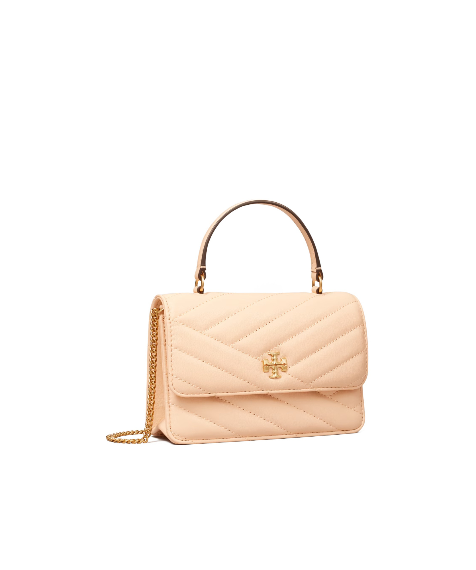 Tory Burch Mini Kira Chevron Top Handle Chain Wallet In Apricot