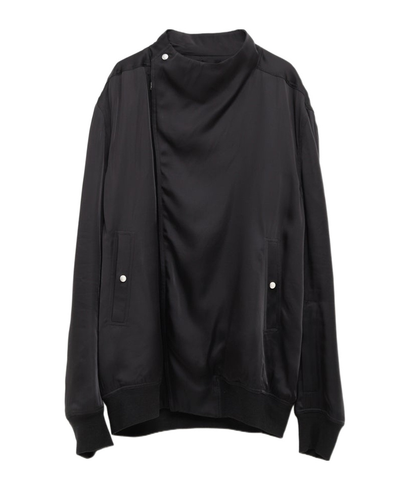 Rick Owens Anthem Jacket With Rounded Funnel Neck And Off-centre Zipper In Black