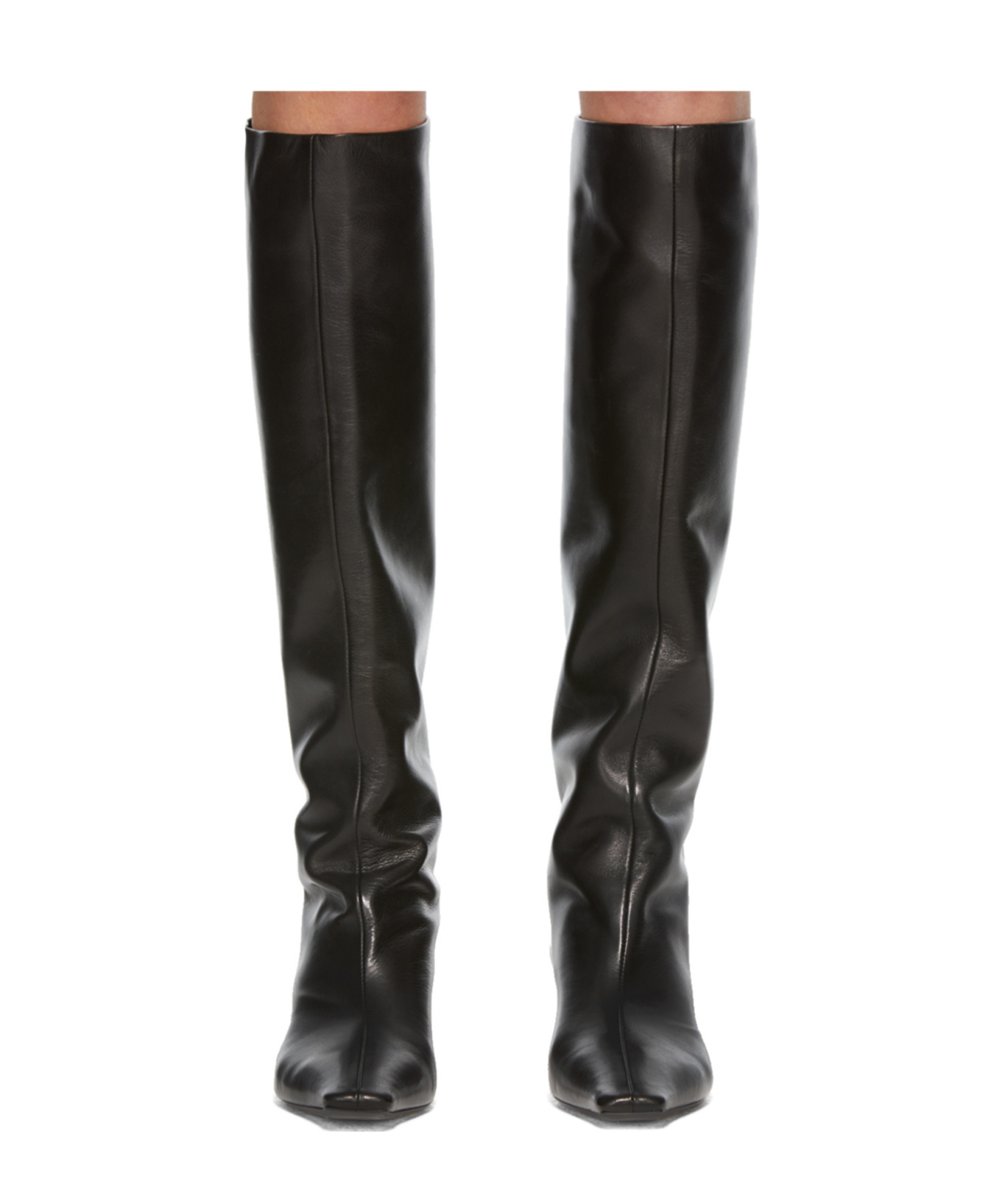 Khaite Davis Slouchy Leather Knee Boots In Black
