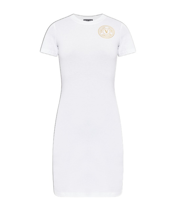 Versace Jeans Couture Logo Printed Crewneck Dress In White