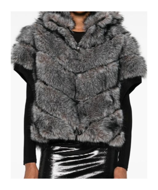 Betta Corradi Chevron Patterned Plush Faux Fur Coat In Black