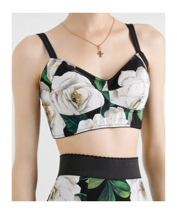 Dolce & Gabbana Gardenia Printed Marquisette Crop Top In White