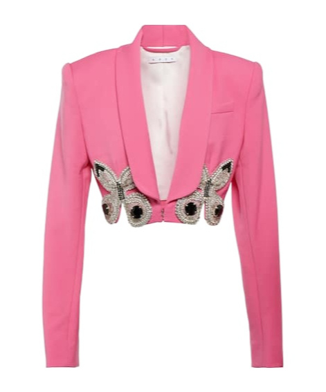 Area Embellished Cropped Wool Blazer In Pink