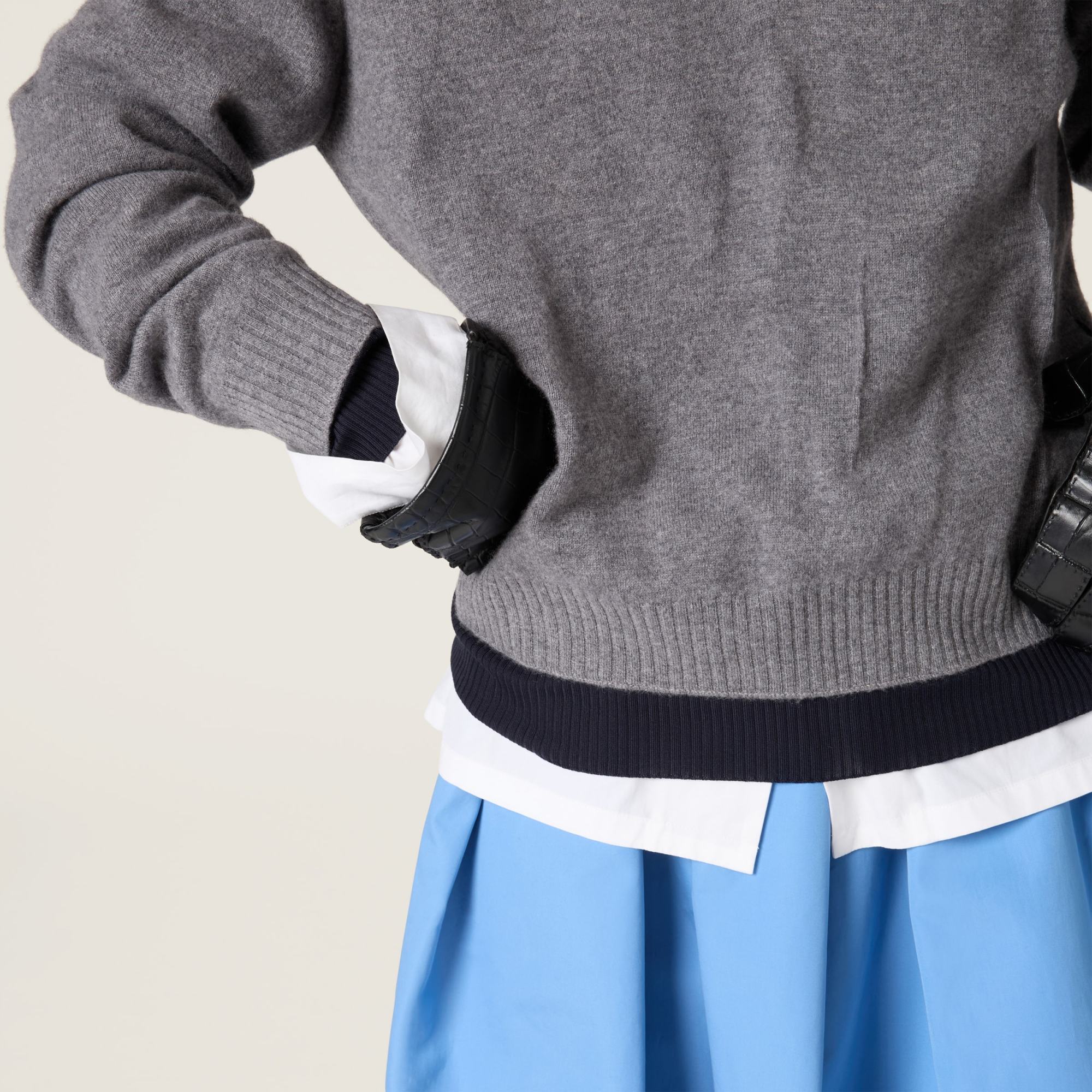 Miu Miu Layered V-neck Oversized Cashmere Sweater In Gray