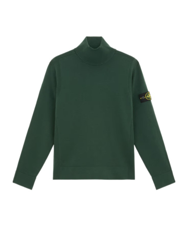 Stone Island Rib Detail Stand-neck Sweater In Green