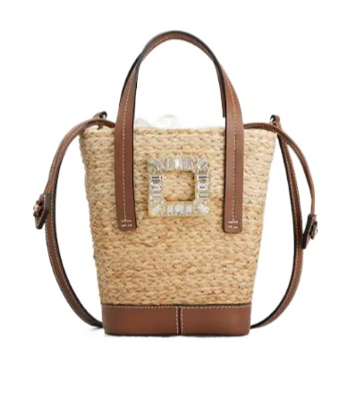 Roger Vivier Mini Shoulder Bag With Raffia Body In Brown