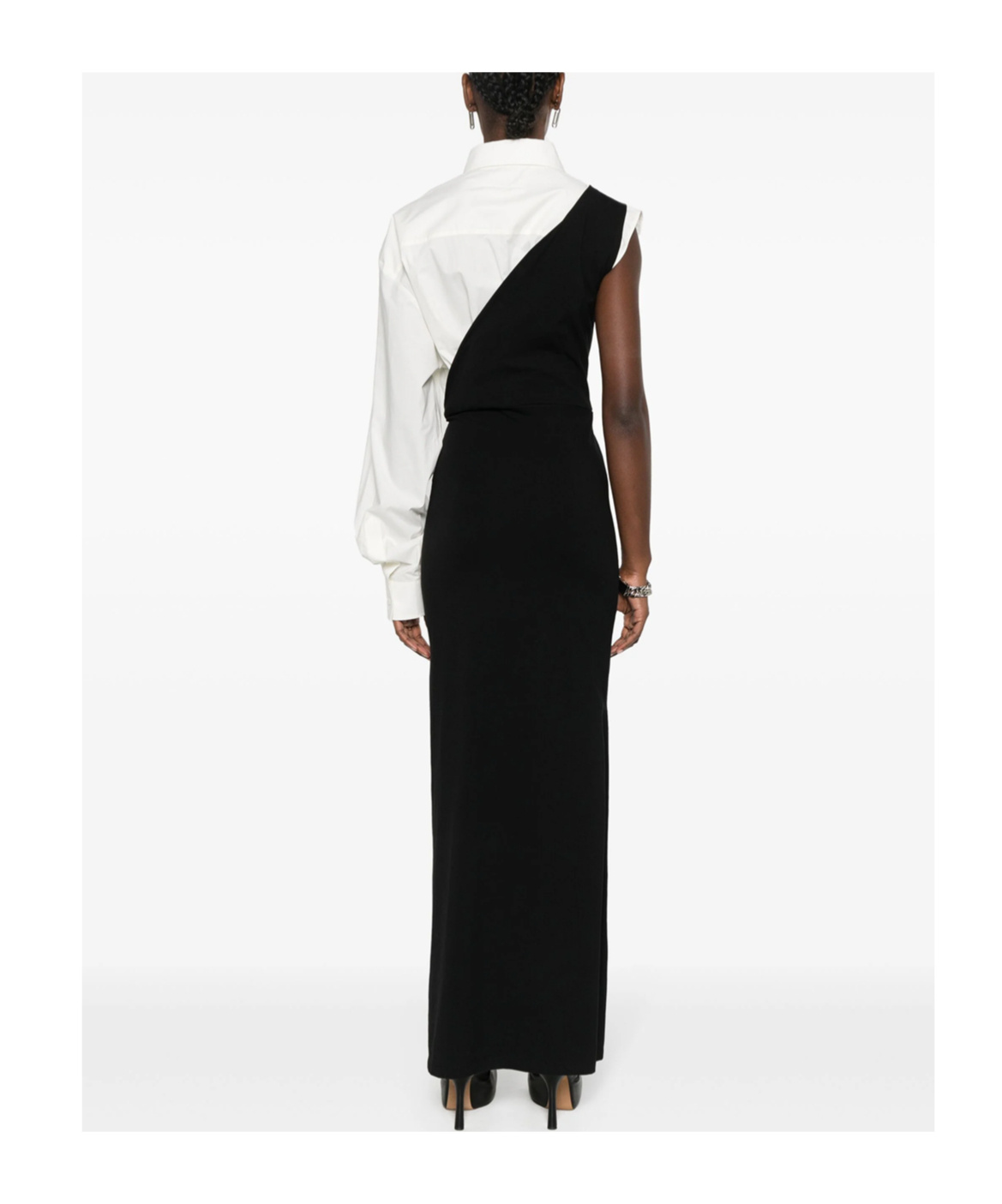 Mm6 Maison Margiela Combo One-sleeve Maxi Dress In Black