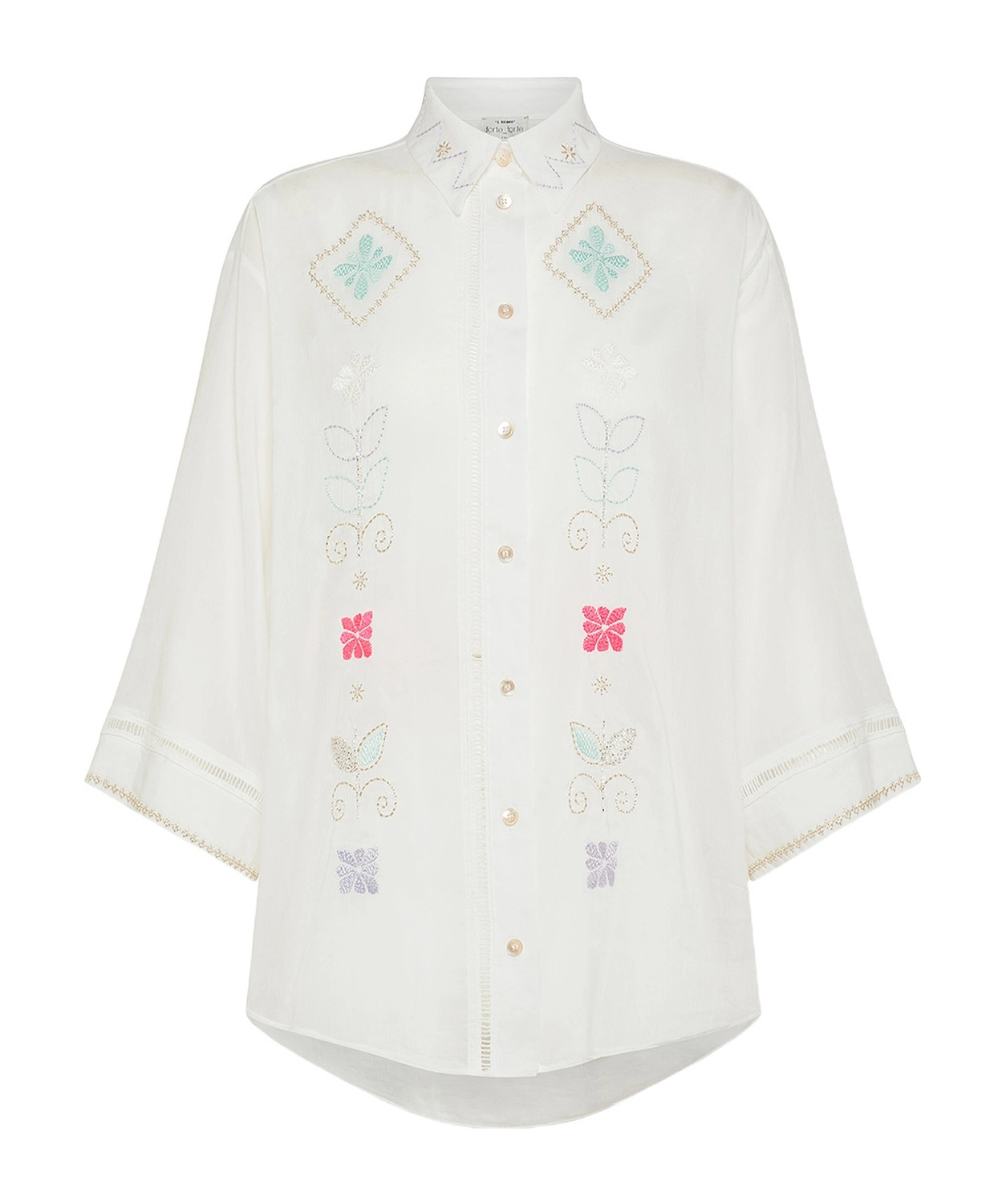 Shop Forte Forte Halfsleeve Voile Shirt With Oniric Blossom Embroidery Pattern