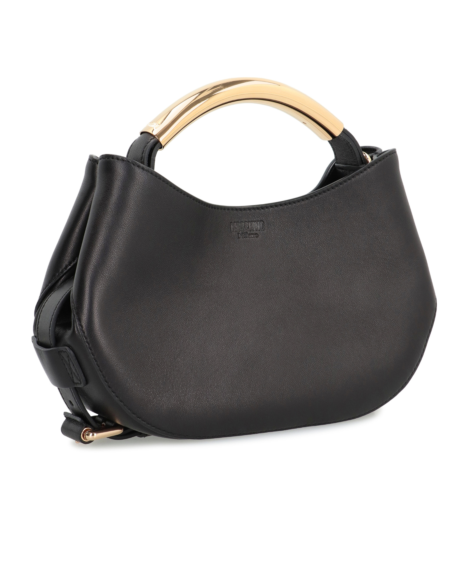 Moschino Curved-handle Leather Tote Bag In Black