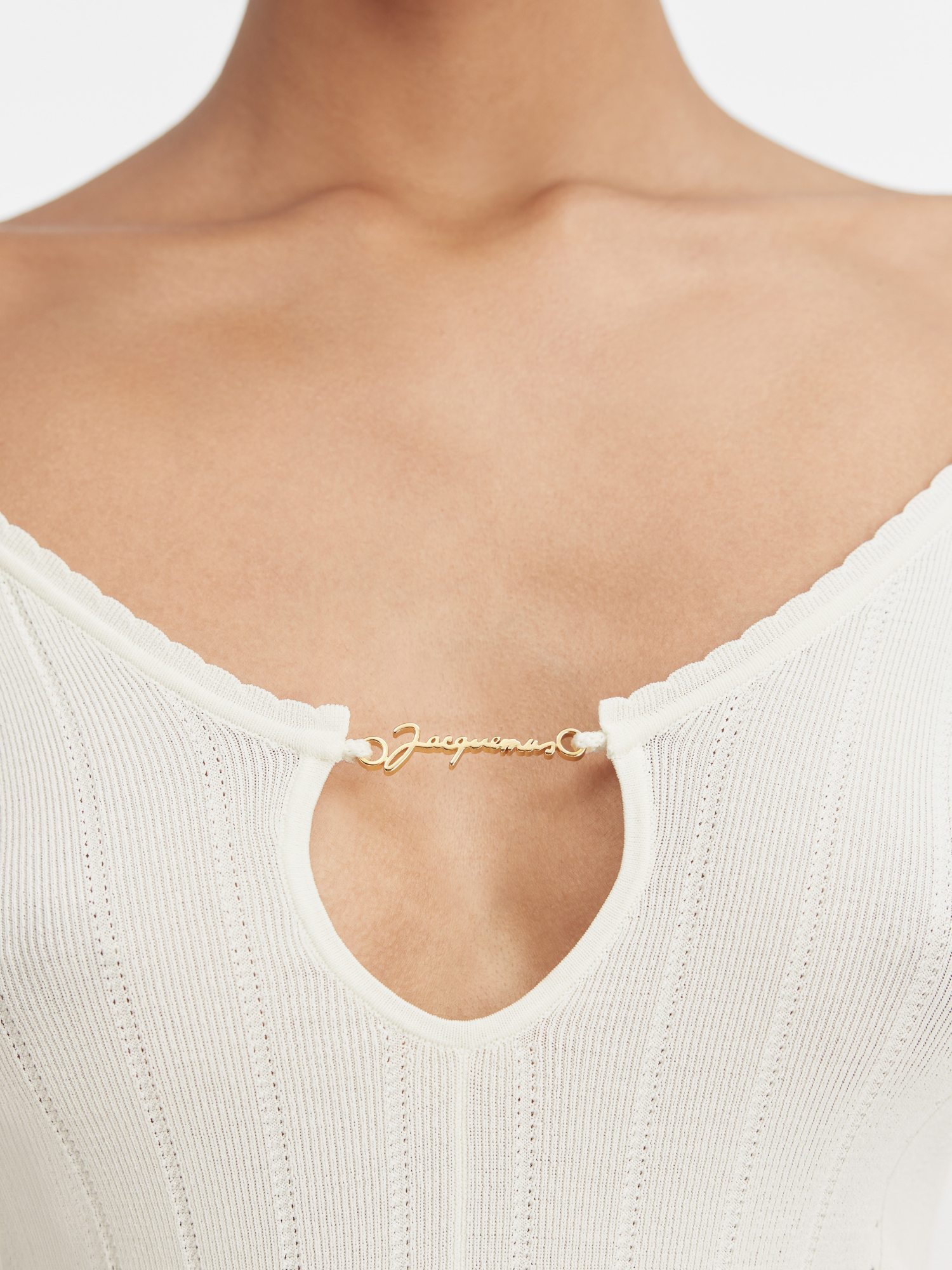 Jacquemus Long Sleeve Scalloped Top In White