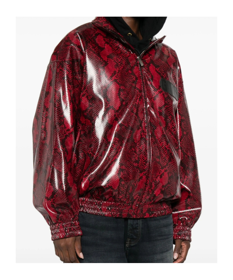 Gcds Snakeskin-effect Faux-leather Jacket In Blue
